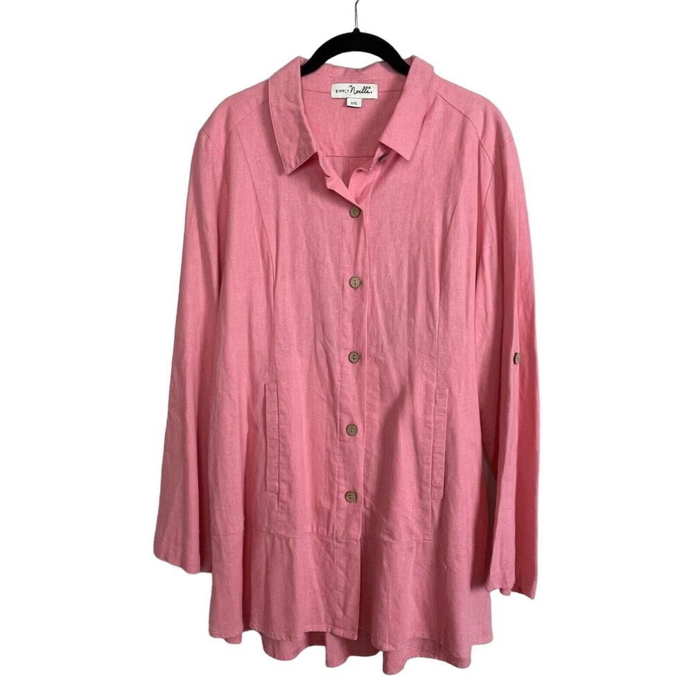 Simply Noelle Linen‎ Blend Tunic Top L/XL Long Line Split Back Button Up